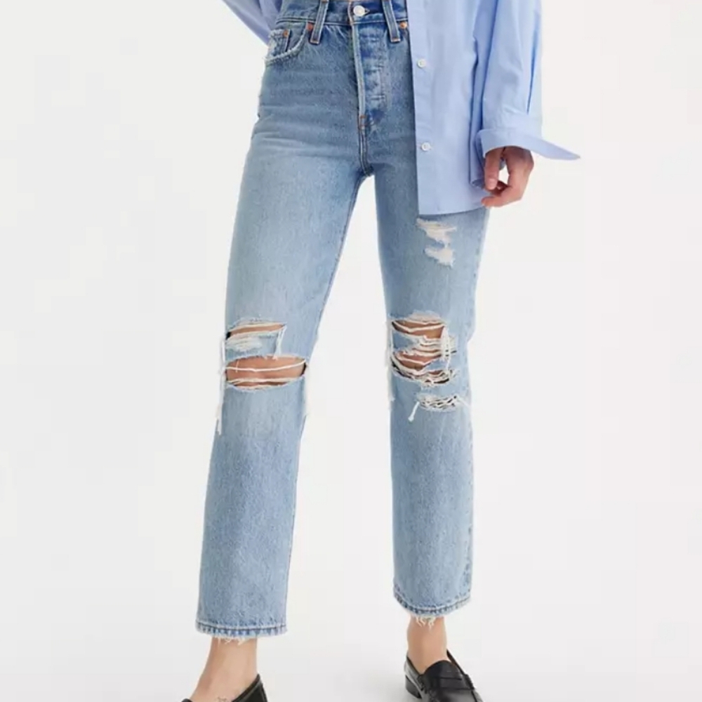 Levi's Light Blue Distressed Straight-Leg Jeans